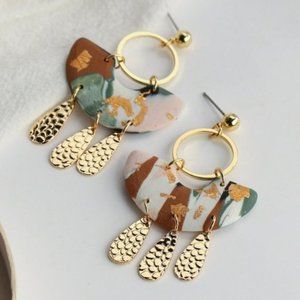📢 4/$15 Polymer Clay Gold Foil Abstract Earrings